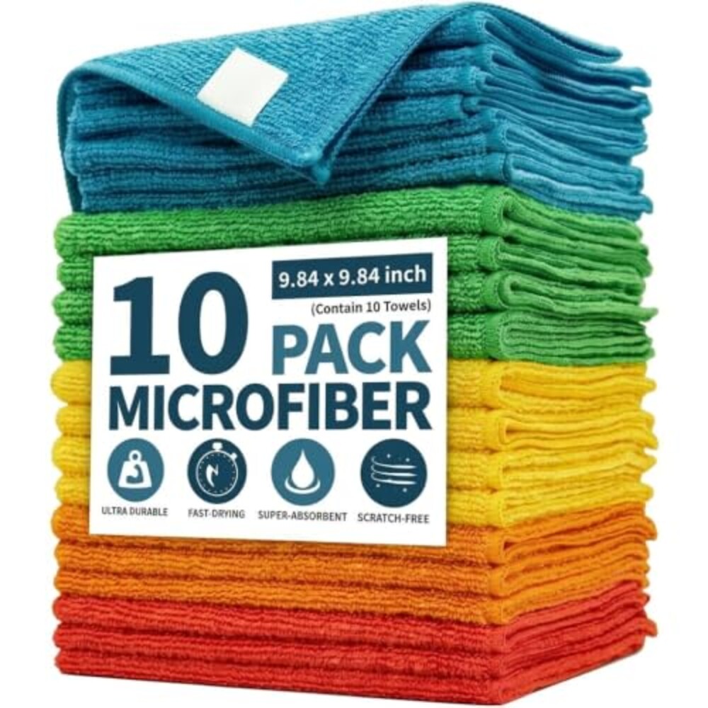 10 Pack Microfiber Cleaning Cloths, Mult