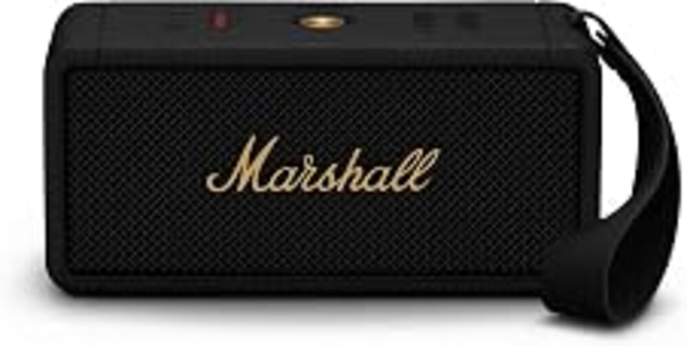 Marshall Middleton Portable Bluetooth Speaker - Rugged Waterproof/Dust-proof Design | Loud Stereo Sound, Deep Bass | Compact and Wireless for Travel and Outdoors - Black and Brass