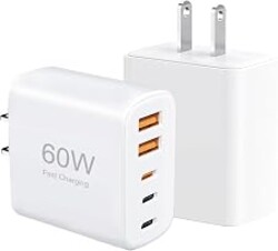 [2-Pack] 60W Multi-Port USB-C Fast Charging Module, 5-Port Wall Charger, Compatible with iPhone 17/16/15/14/13/Pro Max/Plus Series, iPad, Samsung S25/S24/S23, and Other Devices