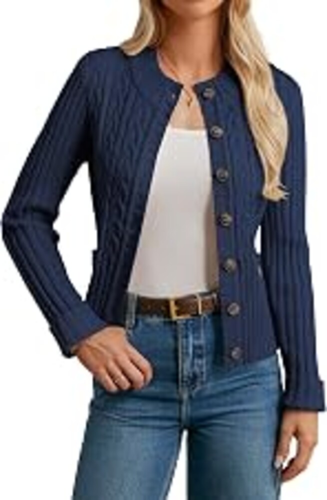 GRACE KARIN Women Button Up Cable Knit Sweater, Cropped Cardigan Sweaters, Chunky Winter Clothing 2025