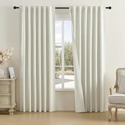 DUALIFE 90 Inch Faux Linen Textured Curtains Blackout for Bedroom 2 Panels,Pinch Pleated Rod Pocket/Back Tab/Hook Belt Thermal Insulated Drapes for Cottage Urban,50x90 Inch Nartural Birch