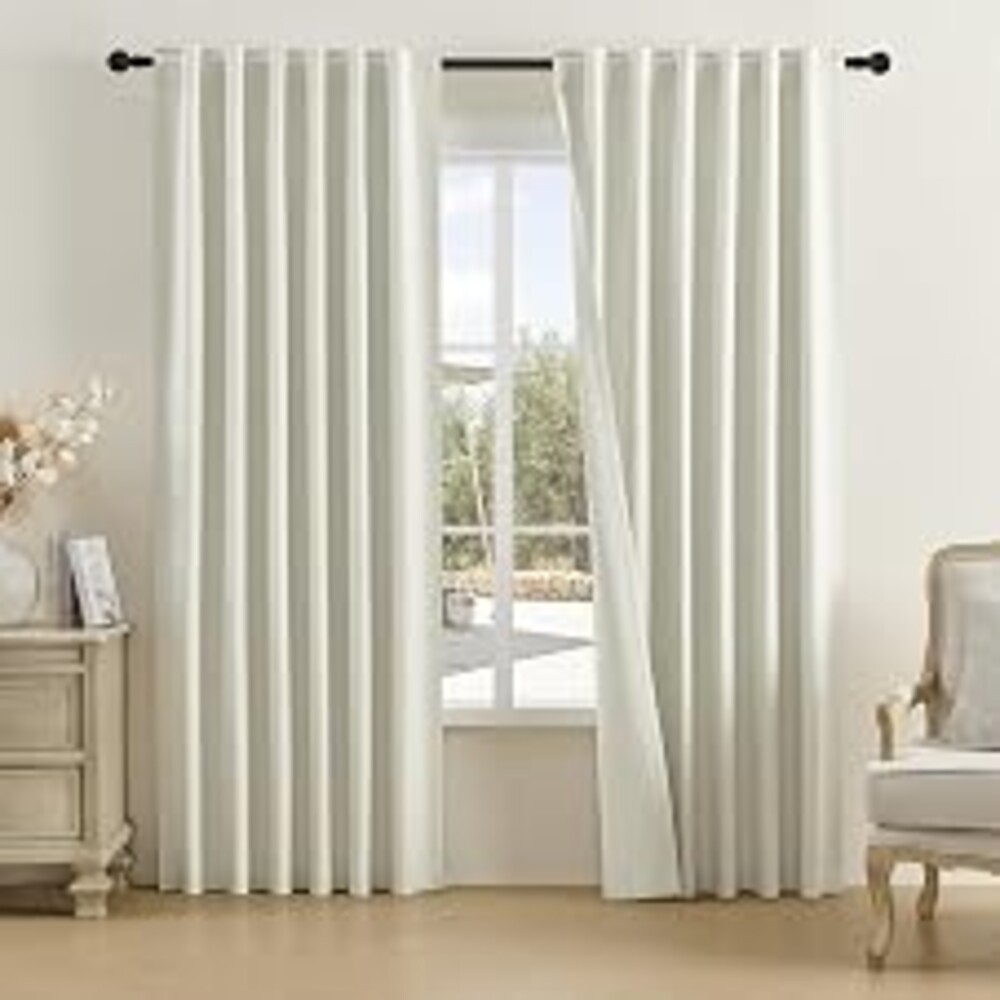 DUALIFE 90 Inch Faux Linen Textured Curtains Blackout for Bedroom 2 Panels,Pinch Pleated Rod Pocket/Back Tab/Hook Belt Thermal Insulated Drapes for Cottage Urban,50x90 Inch Nartural Birch