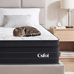 CSfoi Queen Mattress 12 Inch, Hybrid Memory Foam Colchone Mattress in a Box | Medium Firm Feel, Cooling Gel Infused, Motion Isolation & Edge Support, CertiPUR-US Certified, Fiberglass Free