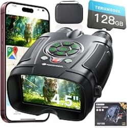 4K Night Vision Goggles for Adults, 20000mAh Battery, 128GB TF Card, Black | WiFi Remote View, 64MP Photos, 16X Zoom, Built-in GPS, 4.5'' TFT Screen Binoculars for Hunting, Camping, Gift for Men