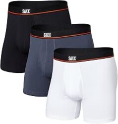 SAXX Underwear Co. Men's Non-Stop Cotton Relaxed Fit Boxer Brief Fly 3-Pack
