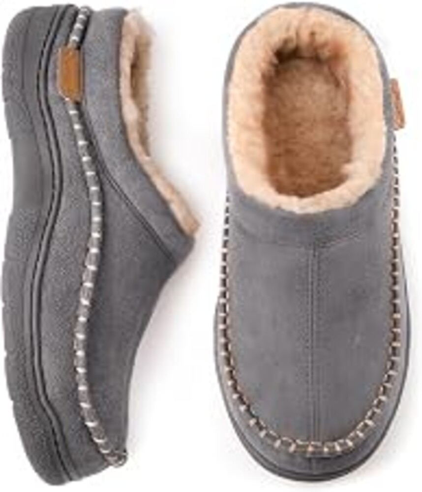 Zigzagger Men's Slip On Moccasin Slippers Indoor Outdoor | Birthday Gifts,Indoor/Outdoor, Warm Fuzzy Comfy, Fluffy Wide Loafer,Machine Washable,Hard Soled,Western