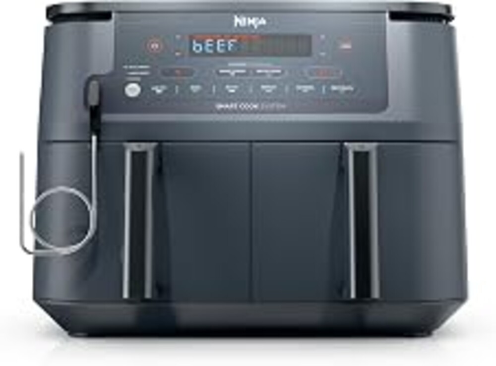Ninja Foodi Air Fryer, 10 Qt DualZone Smart XL, 6-in-1, Grey, DZ550GY | Air fry, roast, broil, bake, reheat, dehydrate, Smart Cook thermometer, Stainless steel