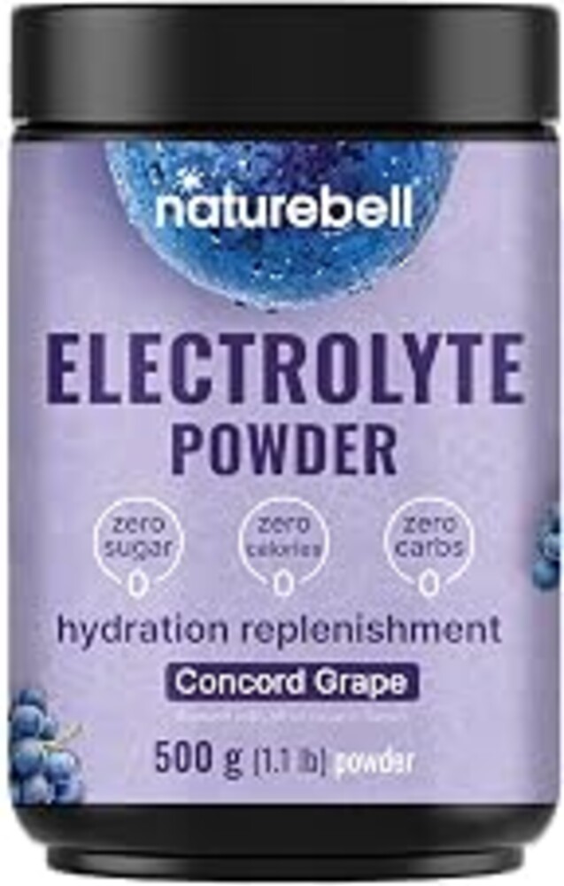 NatureBell Electrolytes Powder No Sugar, 500g (76 Servings) | Keto Fast Hydration Powder, Carnivore-Friendly Electrolyte – 1,000mg High Potassium, Minerals, & Coconut Water – Concord Grape Flavor
