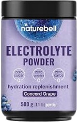 NatureBell Electrolytes Powder No Sugar, 500g (76 Servings) | Keto Fast Hydration Powder, Carnivore-Friendly Electrolyte – 1,000mg High Potassium, Minerals, & Coconut Water – Concord Grape Flavor