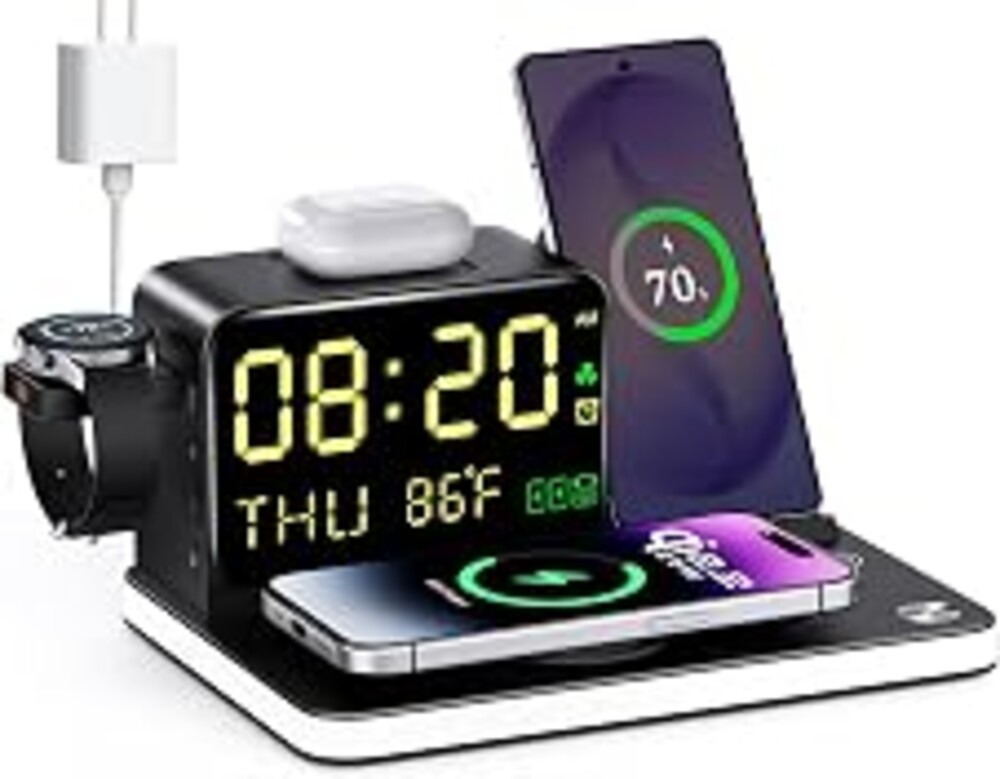7-in-1 Wireless Charging Station 25W Qi2.2 Charger for Apple Samsung Device | 45W Adapter, Bluetooth TimeSync, Magnetic Charger for iPhone Duo/18/17/16 Pro Max,Samsung Galaxy,Apple&Samsung Watch,AirPods