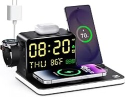 7-in-1 Wireless Charging Station 25W Qi2.2 Charger for Apple Samsung Device | 45W Adapter, Bluetooth TimeSync, Magnetic Charger for iPhone Duo/18/17/16 Pro Max,Samsung Galaxy,Apple&Samsung Watch,AirPods