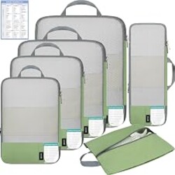 BAGAIL Lightweight Compression Packing Cubes for Travel, 6 Set,Matcha Green | Salis Nylon Fabric,Anti-Tearing,Save Space,SBS Zippers,Packing List,PVC Tag Pocket,Custom Labels,Visible Mesh,Portable Handel