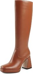 JOY IN LOVE Knee High Boots for Women Chunky Heel Tall Boots | Chunky Block Heel, Square Toe, Side Zipper, Comfortable Daily Long Tall Boots