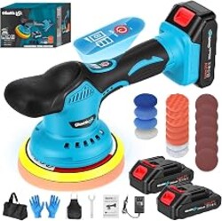 Cordless Dual Action Car Buffer Polisher, 2x2.0Ah 21V Batteries, 28PCS Kit | 8-Speed 6000RPM, 9mm Action Orbit, 150mm Base Plate, Brushless Motor, LED Display,for Car Detailing/Wax/Polish/Scratch Repair
