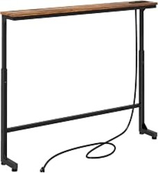 Kitstorack Narrow Console Table Behind Sofa Couch, Design with Adjustable Height (25"-33") & Power Outlets, Small Entryway Table - 5.9" D x39.4 L, Rustic Brown
