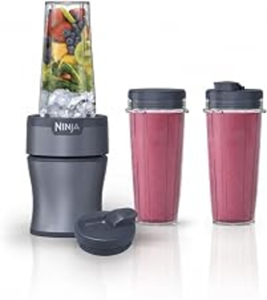 Ninja Nutri-Plus Personal Blender, 900PW, (3) 20oz Cups, Blue, BN301BLBRN | 900-peak-watt push-to-blend motor for smoothies & sauces. (3) 20-oz cups, 2 spout lids & storage lid. Dishwasher safe.