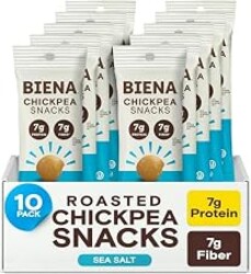 BIENA Chickpea Snacks - Crunchy Roasted Chickpeas - High Fiber Vegan Protein Snacks for Adults and Kids - 10-Pack, 1.2 Ounce Bags - Sea Salt
