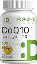 DEAL SUPPLEMENT CoQ10 100mg with Omega 3 100mg, 240 Capsules | Bioavailable Coenzyme Q10 Formula | Non-GMO