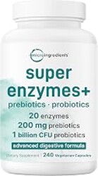Micro Ingredients Super Enzymes with Prebiotics & Probiotics, 240 Veggie Capsules | Digestive Enzymes for Women & Men | Probiotic, Bromelain, Psyllium Husk & More | Immune & Gut Health Support*