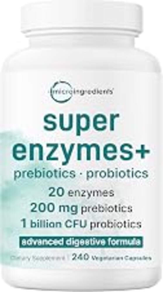 Micro Ingredients Super Enzymes with Prebiotics & Probiotics, 240 Veggie Capsules | Digestive Enzymes for Women & Men | Probiotic, Bromelain, Psyllium Husk & More | Immune & Gut Health Support*