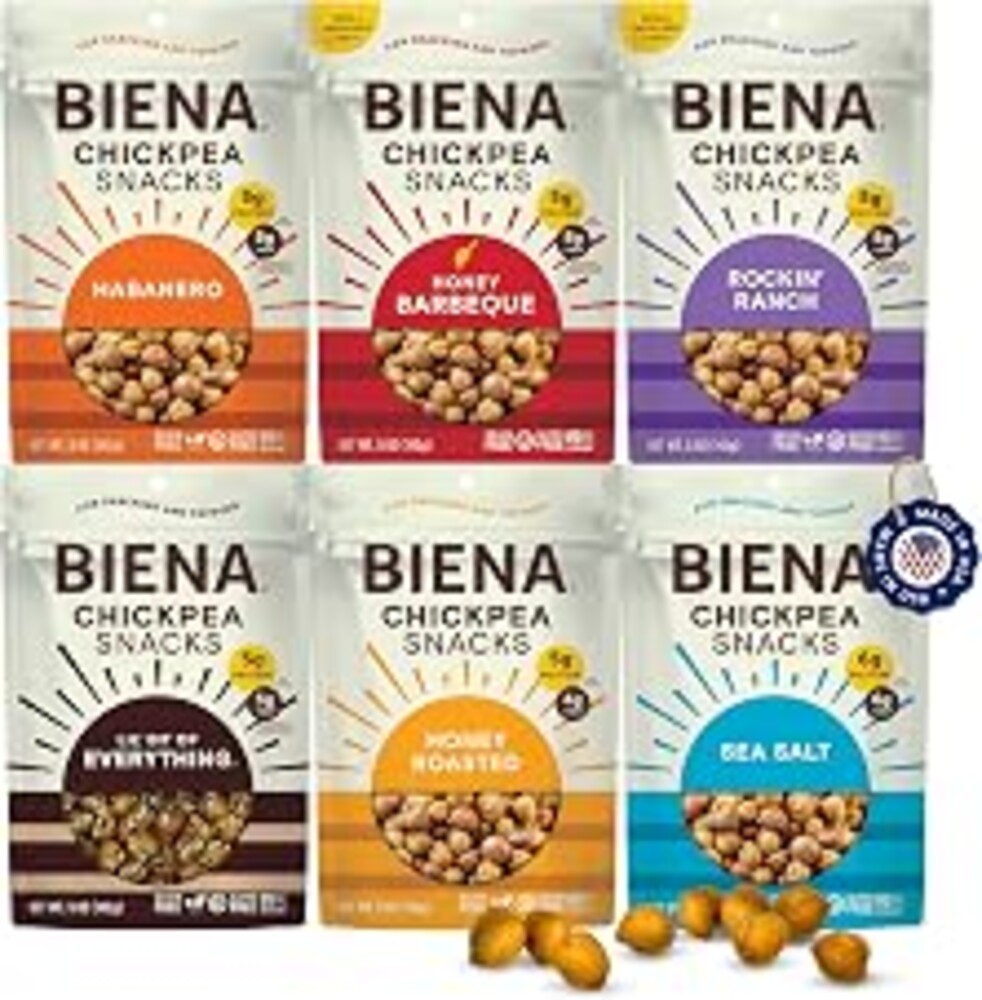 BIENA Chickpea Snacks - Crunchy Roasted Chickpeas - High Fiber Vegan Protein Snack for Adults & Kids - 6-Pack, 5 oz Bags - BBQ, Habanero, Honey Roasted, Lil' Bit of Everything, Sea Salt, Rockin' Ranch