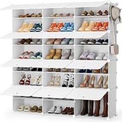 HOMIDEC Shoe Rack Organizer 48 Pair Modular Shoe Storage Cabinet for Closet | PP Plastic, Sturdy Steel Frame, Waterproof, Dustproof, Easy Clean, Shoe Shelves for Closet Garage Hallway Bedroom Entryway