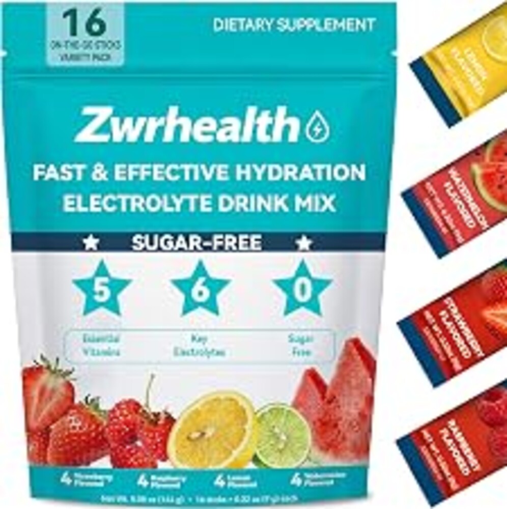 Zwrhealth Electrolytes Powder Packets, Sugar Free Hydration Packets, 4 Flavors Liquid Daily IV Electrolyte Drink Mix, Instantly Hydrating & Party Recovery with 6 Electrolytes & 5 Vitamins, 16 Servings
