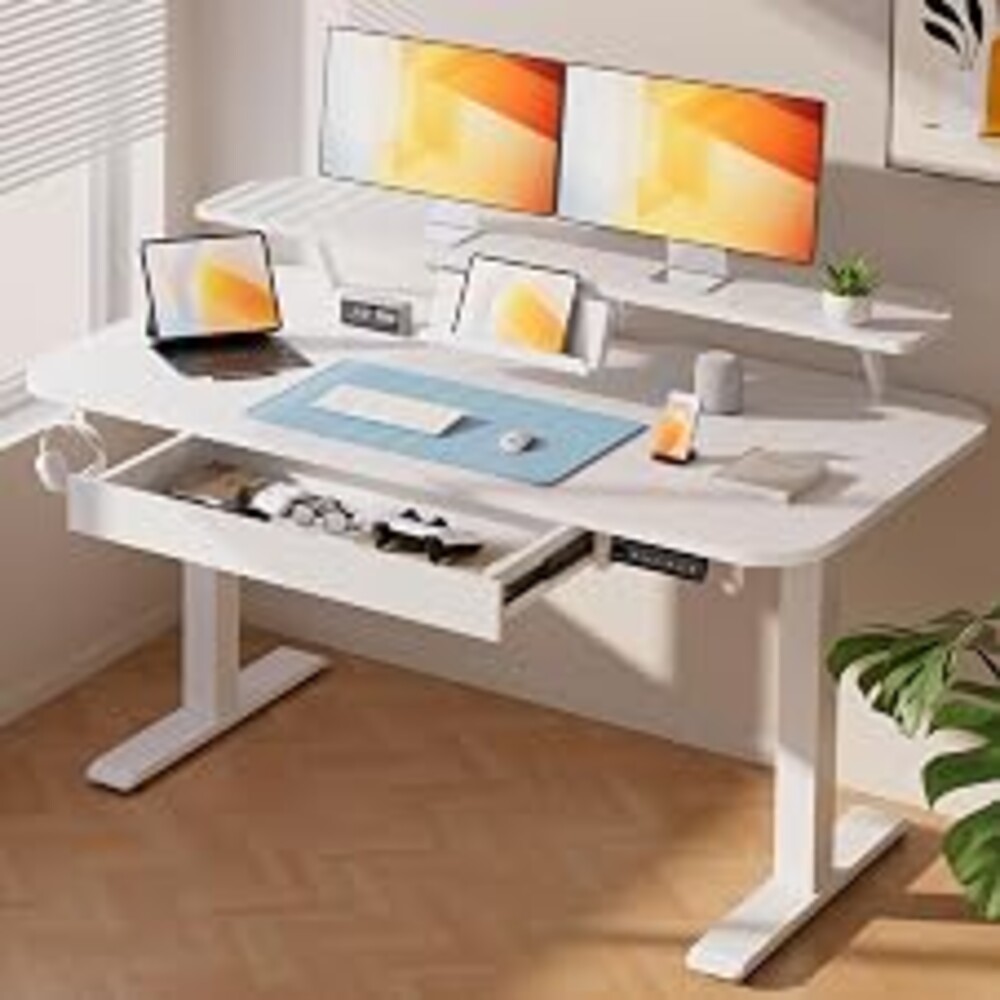 COMHOMA Electric Standing Desk with Drawers, 48 x 24'' Sit Stand up Desk with Monitor Stand, Laptop Stand, Height Adjustable Ergonomic Home Office Computer Desk with Memory Preset Controller