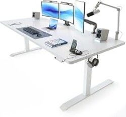 FEZIBO 71 x 37 Inch Large Electric Standing Desk 1" Thick Desktop, White | Extra-Large Workspace, Integrated Dual-Beam Frame, Powerful Motor, 220 lbs Capacity, Cable Management, Easy Assembly