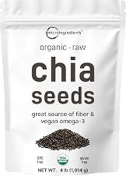 Micro Ingredients Organic Chia Seeds, 4lbs | Contains Omega-3s | Non-GMO | Excellent Source of Fiber | Plant Based Protein | Raw Chia Seed Source | Great for Baking, Smoothies & Pudding | Gluten Free