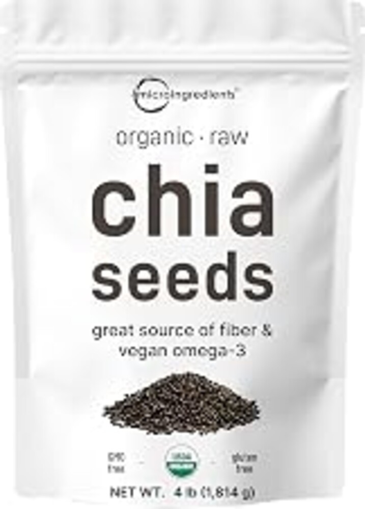 Micro Ingredients Organic Chia Seeds, 4lbs | Contains Omega-3s | Non-GMO | Excellent Source of Fiber | Plant Based Protein | Raw Chia Seed Source | Great for Baking, Smoothies & Pudding | Gluten Free