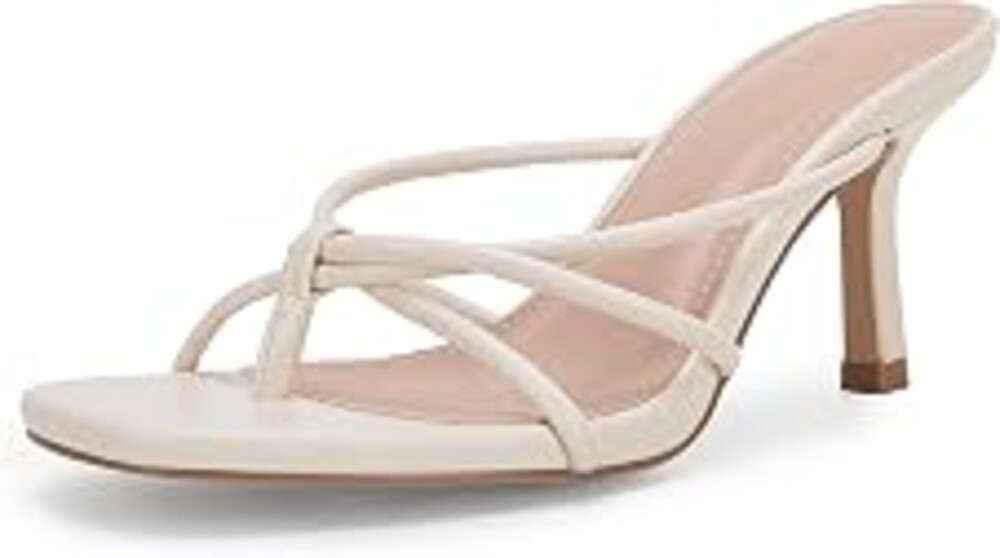 LAICIGO Women’s Square Open Toe Flip Flops Stiletto Heels Strappy Thong Slide on Slingback Mules Sandals