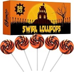 Halloween Orange and Black Swirl Lollipops, 50 Pack, Bulk | Suckers Individually wrapped, Halloween Lollipops Supply for Candy Buffets and Trick or Treat Bags