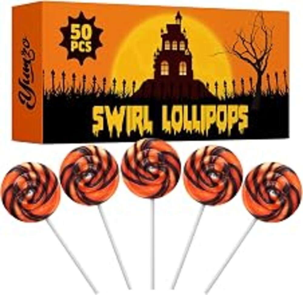 Halloween Orange and Black Swirl Lollipops, 50 Pack, Bulk | Suckers Individually wrapped, Halloween Lollipops Supply for Candy Buffets and Trick or Treat Bags