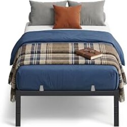 VASAGLE Twin Metal Bed Frame, 14 Inches Tall, 550 lb Weight Capacity | Heavy-Duty Platform Bed, No Box Spring Needed, Under-Bed Storage, Mattress Retainers, Easy Setup, URMB653BD02S