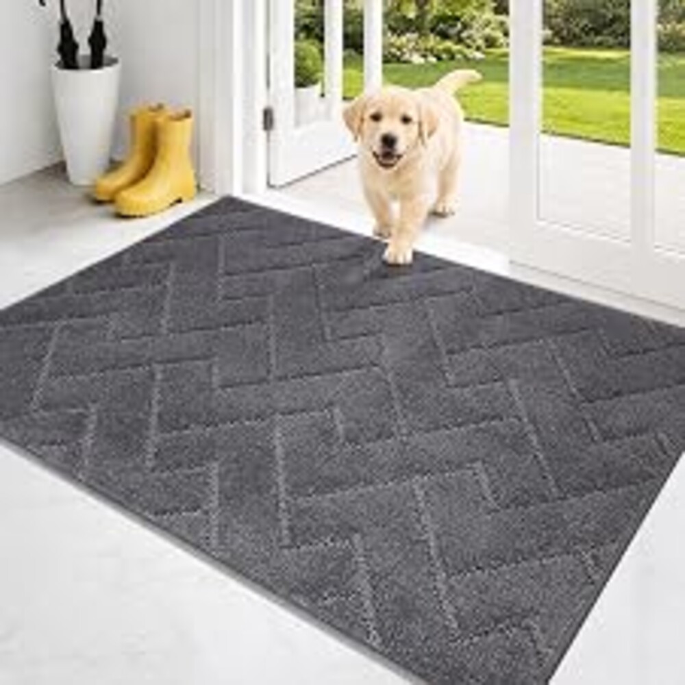 PURRUGS Dirt Trapping Door Mat Indoor Entrance, 32" x 47", Grey | Machine Washable, Non-Slip, Waterproof TPR Backing, Super Absorbent, Low Profile, Entryway Rug for Muddy Paws and Shoes