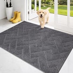 PURRUGS Dirt Trapping Door Mat Indoor Entrance, 32" x 47", Grey | Machine Washable, Non-Slip, Waterproof TPR Backing, Super Absorbent, Low Profile, Entryway Rug for Muddy Paws and Shoes