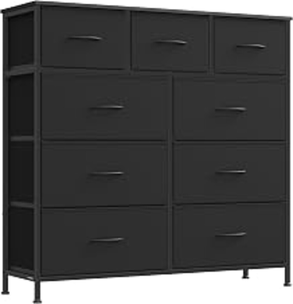 SONGMICS Dresser for Bedroom, Wide Dresser with 9 Fabric Drawers | Chest of Drawers with Steel Frame, for Closet & Entryway, Ink Black and Ebony Black, BELLAH Collection ULGS324B01S