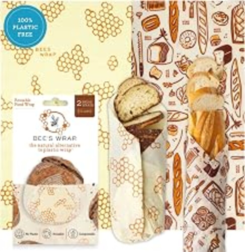 Bee's Wrap Beeswax Bread Wraps, 2 Pack - Bakery Lane & Honeycomb | Organic Beeswax Wraps - Plastic Free - Reusable Bread Storage - Sourdough, Artisan Loaves & Homemade Bread - Made in USA