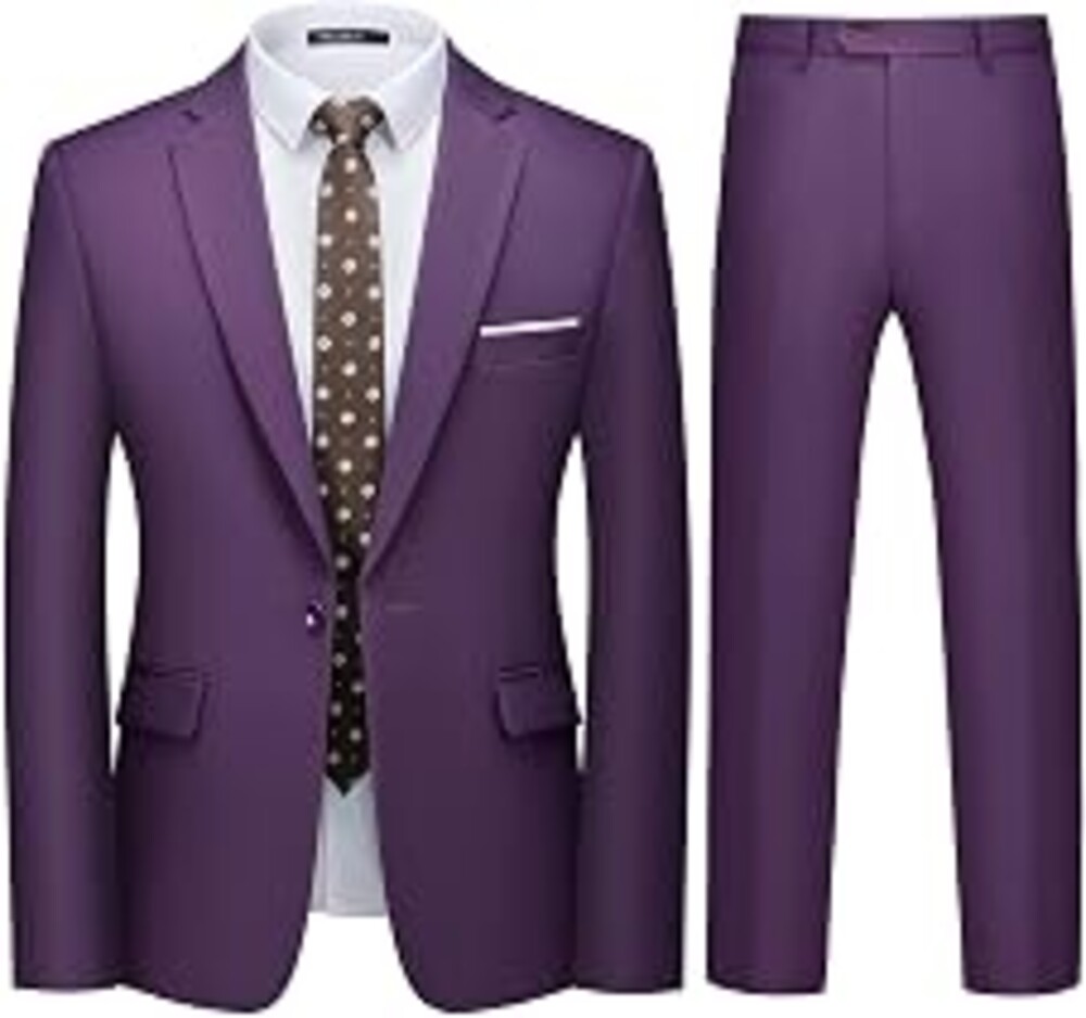 WULFUL Men's 2 Piece Suit, One Button Slim Fit Solid Jacket and Pants Set, Suits for Men Prom Party Wedding & Business