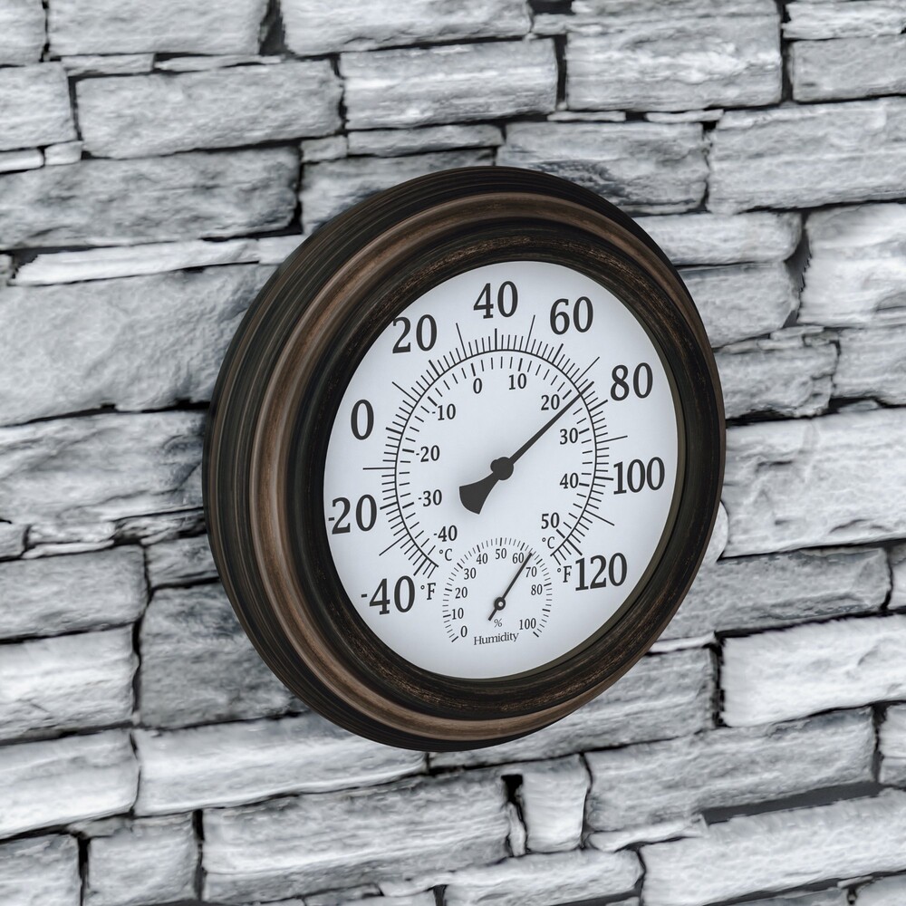 Villacera Indoor/Outdoor Wall Thermometer and Hygrometer Â– 8Â” Copper
