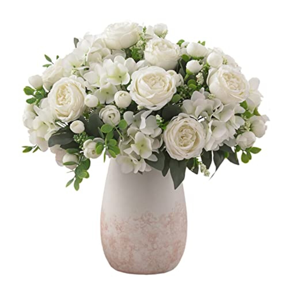 karoro 4-Bunch White Artificial Peony Bo