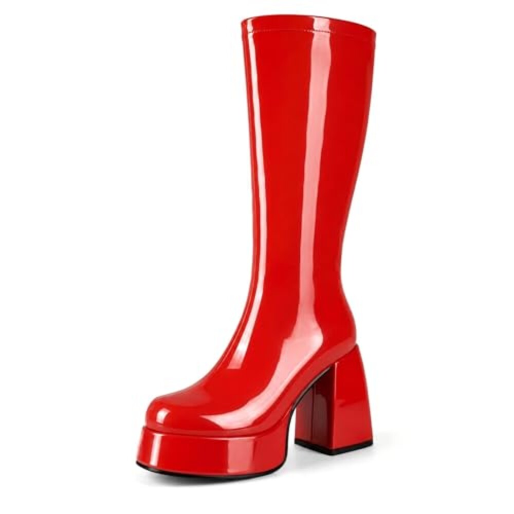 OAOKUSI Women's Red Gogo Boots Knee High