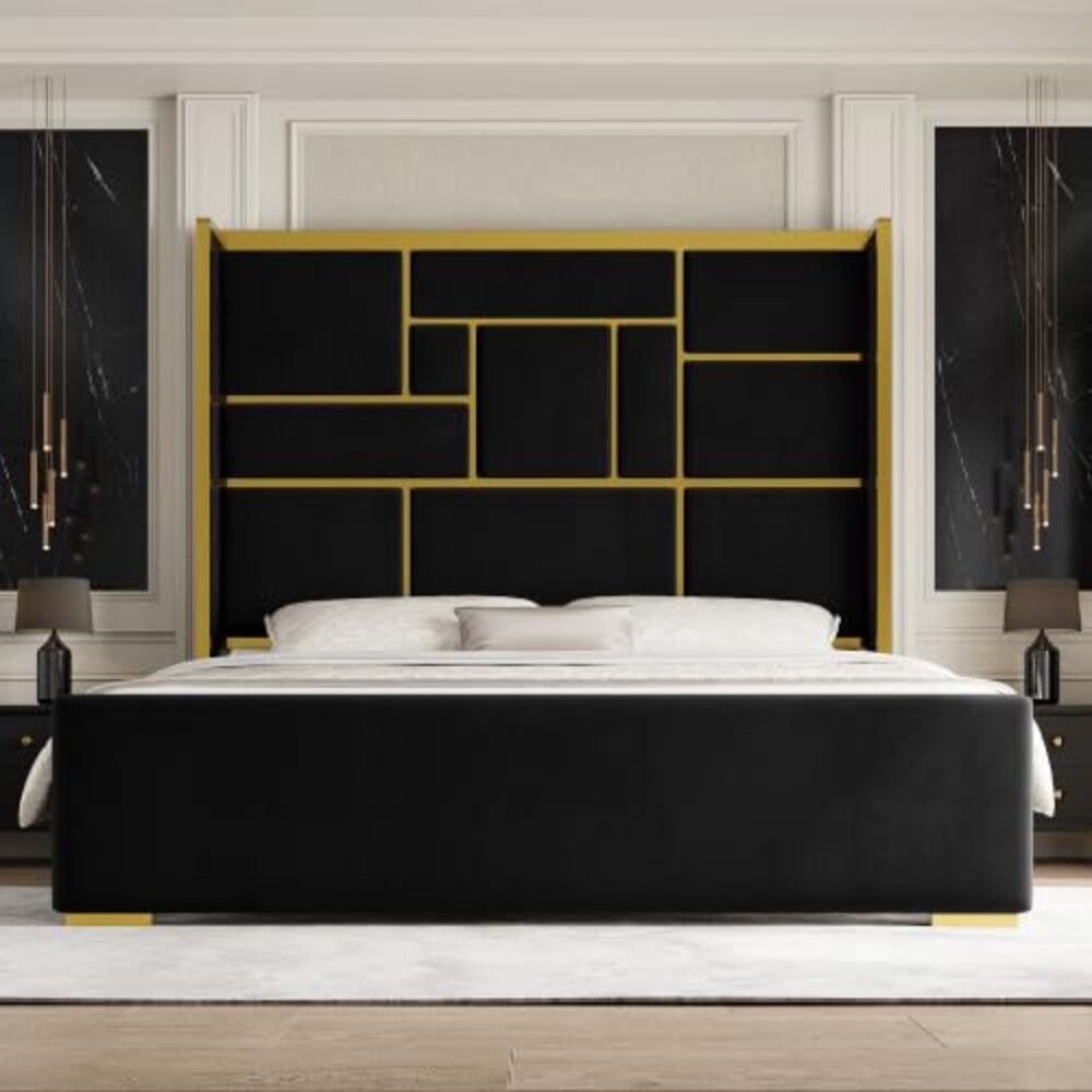 Uteeran King Bed Frame and Gold Trim Hea