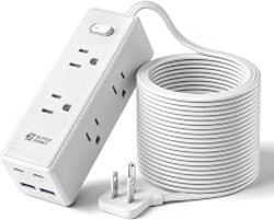 SUPERDANNY 15Ft Extension Cord with Multiple Outlets, Flat Plug Power Strip | Long Extension Cord with 6 Outlets, 4 USB Ports(2 USB C), Surge Protector for Home, Office Supplies, Dorm Essentials, White