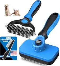 Professional 3PCS Self Cleaning Slicker Brush & Pet Grooming Rake & Flea Comb for Dogs,Cats and Horses | Double-Sided Dematting Comb & Skin Friendly Deshedding Grooming Tool | Pet Supplies