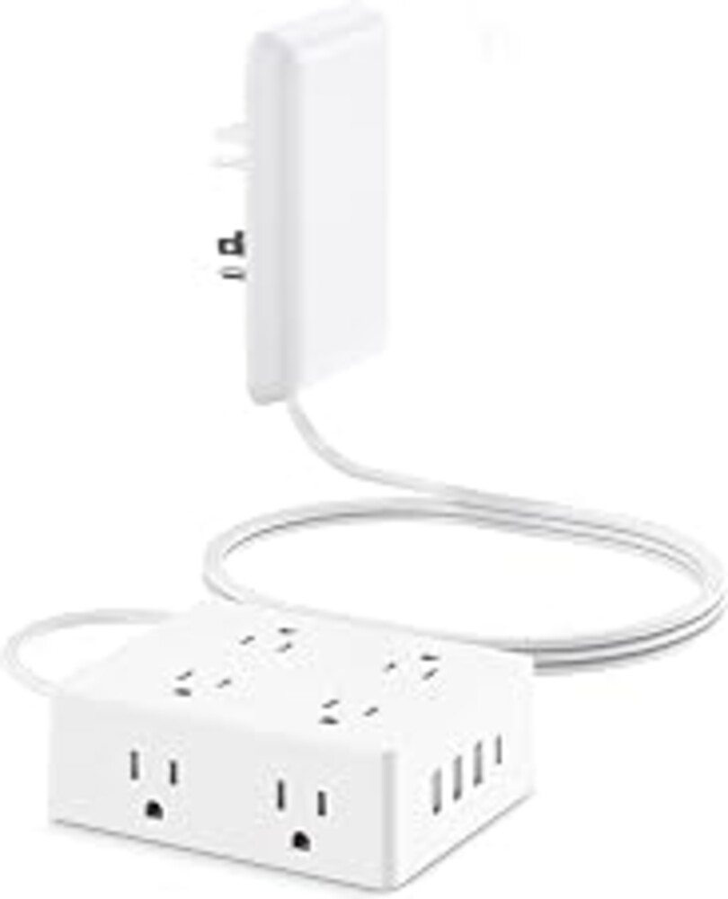 Olcorife Flat Extension Cord with Outlet Cover, Flat Plug Power Strip with 8 Outlets and 4 USB Ports, 5 FT Cord Hidden Outlet Extender for Tight Spaces