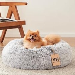 WESTERN HOME WH Calming Soft Round Dog &Cat Bed Small Dog Bed Washable,20" | Fluffy Faux Fur Cuddler,Anti-Anxiety,Anti-Slip Bottom,Self-Warming Bed for Small Dog&Kitten&Puppy,Up to 12 LBS Light Grey