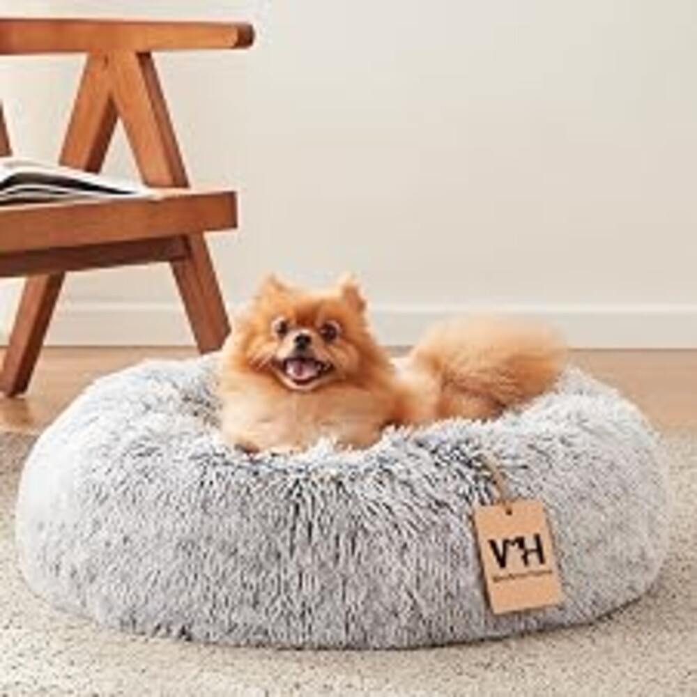 WESTERN HOME WH Calming Soft Round Dog &Cat Bed Small Dog Bed Washable,20" | Fluffy Faux Fur Cuddler,Anti-Anxiety,Anti-Slip Bottom,Self-Warming Bed for Small Dog&Kitten&Puppy,Up to 12 LBS Light Grey