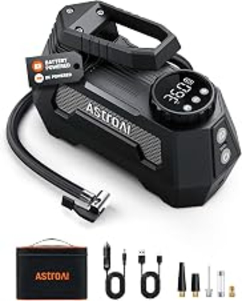 AstroAI H2 Pro Cordless Tire Inflator Portable Air Compressor 12VDC Battery | Dual Power Supply Auto Shut-Off Digital Pressure Gauge Fast Inflation Air Pump for Cars Motorcycles Bikes Ball Gift Gray